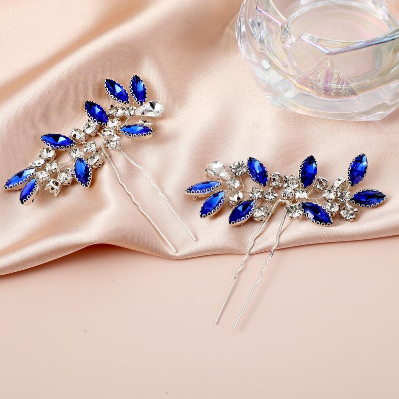 2 Pcs Crystal Bridal Hair Pins, Silver Pearl Bridal Hair