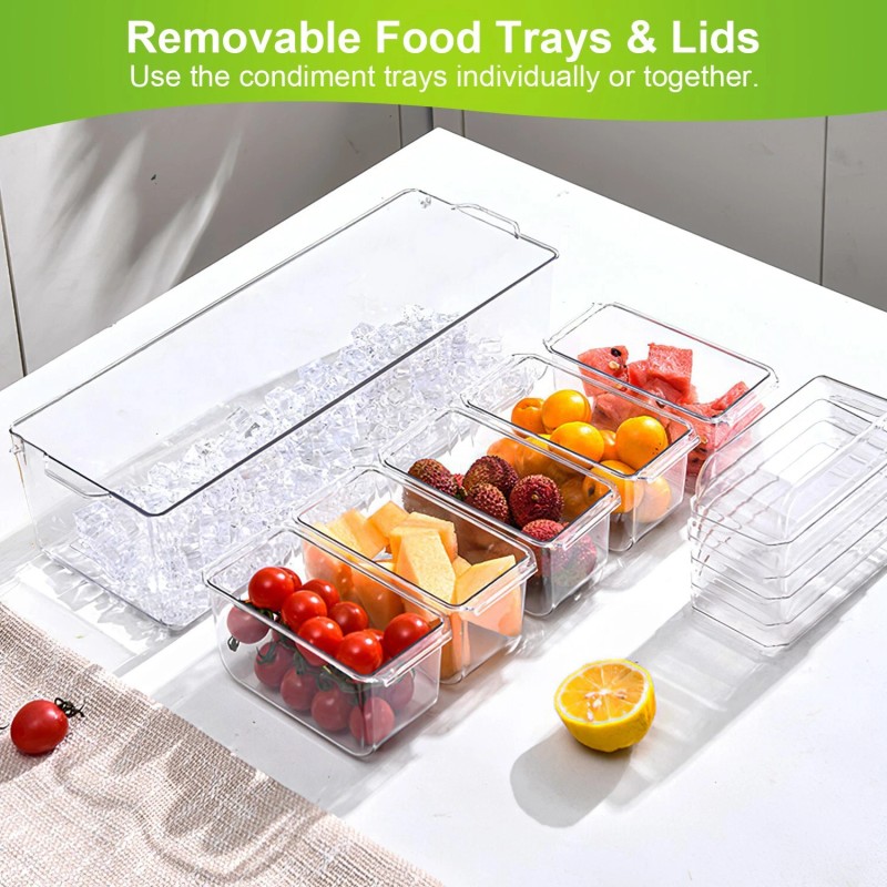 NewHome Ice Chilled Condiment Server Clear Food Containers Removable Trays