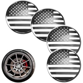 1 Set of 4 Car Wheel Center Hub Cover, American Flag Center Caps for Rims, ABS Plastic Snap-in Vehicle Rim Hub Caps Accessories, Wheel Center Caps fit for - Black (57mm)