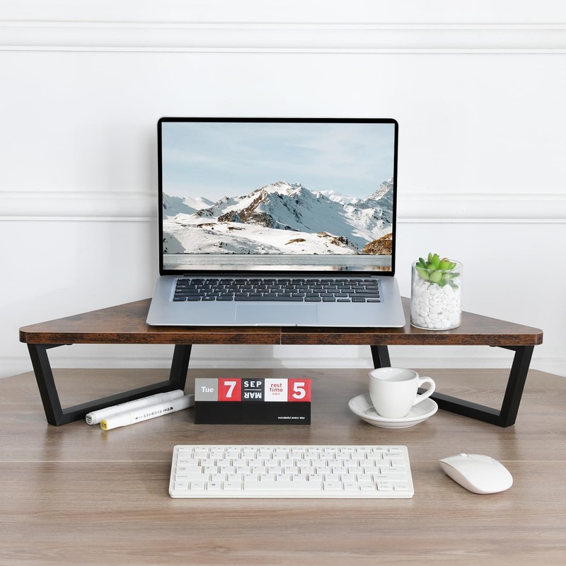 TEAMIX 26 inch Triangle Monitor Stand Riser, Desktop Corner Shelf