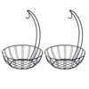 Basicwise Wire Metal Fruit Basket Holder with Banana Hanger, Black,