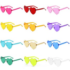 12 Pairs Heart Shaped Sunglasses，Kids Rimless Heart Shaped Sunglasses Heart Glasses Bachelorette Bride Party Favor(Assorted Colors)