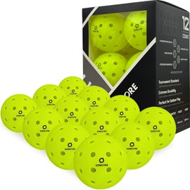 SONICORE Premium Outdoor Pickleball Balls, 4/12 Pack, Extreme Durability, One-Piece Mold, Tournament-Ready Level, 40-Hole Precision Drilled,