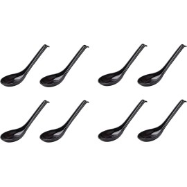 JapanBargain 8 Pcs Japanese Black Soup Spoons with Hook Black 6.5 inch 4889x8
