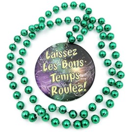 Laissez Les Bons Temps Roulez Medallion Mardi Gras Bead Necklace Cajun New Orleans Louisiana Carnival