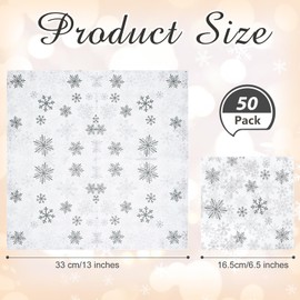 FillTouch 50 Pcs Snowflake Napkins Bulk Winter Cocktail Napkin 13 x 13 Inch Disposable Winter Wonderland Paper Napkin 3 Ply Dessert Beverage Napkin for Tableware Party Supplies (Silver)