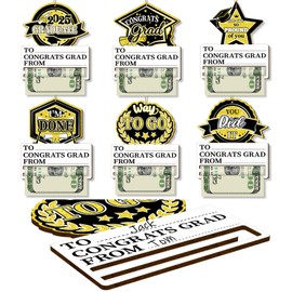 24 pcs Graduation Money Holder Ornaments for Tree Decorations Class Of 2025 Wooden Custom Name Gift Cash Holder Graduation Ceremony Money Gift 6 Different Designs Of Grad Cash Box, Black Gold