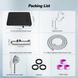 Hibbent 13'' Shower Head Combo Handheld Spray 4-way Diverter Shower Arm with Pause Mode