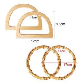 Dzsomt Bag Handles Wooden Pack of 4 Bag Handles Round Wood and Bamboo Ring Wood and Bamboo Ring Handbag Handles Bamboo Rings Wooden Bag Handle Bag Handles for DIY Bag Making Accessories
