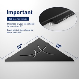 Bernkot Corner Shower Shelf 10" Matte Black 304 Stainless Steel Recessed Triangular Corner Shelf Bathroom for Tiled Wall, No Drilling Needed