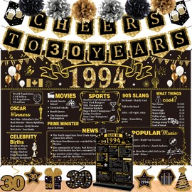 30th Birthday Decorations for Men Women,16PCS Back in 1994 Banner Decorations,Including Vintage 1994 Banner,1994 Anniversary Card,Cheers to 30 years banner,7 Hanging Swirl,6 paper Poms