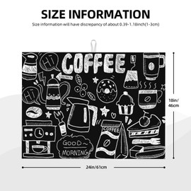 Coffee Theme Dish Drying Mat, Absorbent Microfiber Reversible Mats for Kitchen Counter, 18x24 Inch