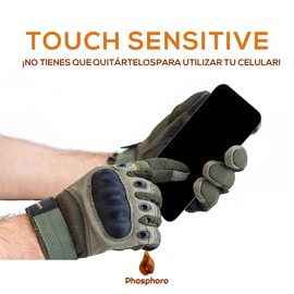 PHOSPHORO® Guantes con Proteccion de Nudillos. Guantes Motociclista Tipo Militar y Ajustable. Guantes tacticos Resistentes, protección de Golpes. Gloves (Verde, Mediano)