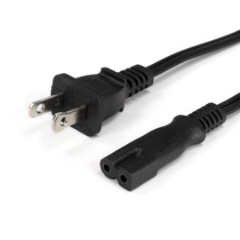 Polarized 2 Prong Power Cord with Copper Wire Core - (Square/Round) for Satellite, CATV, Game Systems, and More - NEMA 1-15P to C7 C8 / IEC320 - UL Listed - Black, 6 Feet (1.8 Meter) Power Cable