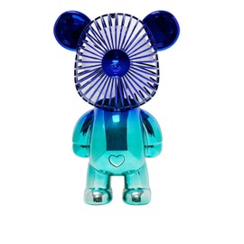 Wireless Express Rechargeable Bear Fan with 3 Speeds, 11 inches Tall, Jelly Pink, LED Light, USB Charging Port (Metallic Blue)