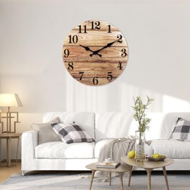 XNM Brown Office Clock 24 Inch Wood Farmhouse Wall Clocks Battery Operated Oversized Silent Wall Clock Non Ticking(MDF No Solid Wood)