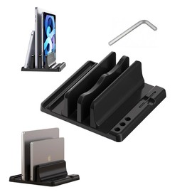 Vertical Laptop Stand, Adjustable 2-Slot Laptop Holder with Rubber Pads, Multi-Functional Laptop Stand for Office Desk, Suitable for Mac, Tablet Stand, Laptop Bracket, Vertical Laptop Stand