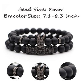 CARSHIER 4 PCS Bracelets for Men Women Friendship Lava Stone Crown Bead Bracelets 8MM Natural Essential Oil Diffuser Beads Bangles Gifts