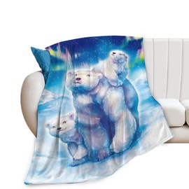 Polar Bear Blanket Super Soft Warm Fluffy Flannel Aurora White Bear Throw Blanket Cozy Fuzzy Plush Bear Animal Decor Stuff Blankets Gift for Boys Girls Kids Teens Adults 50"x40"
