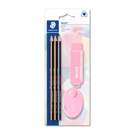 STAEDTLER 61 SBK3 PA Noris pastel stationery set with 3 Noris pencils, 1 sliding eraser and 1 double-hole tub sharpener