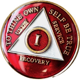 4 Year AA Medallion Metallic Red Tri-Plate Sobriety Chip