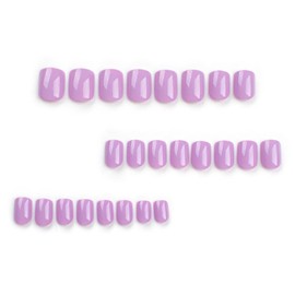 Purple Press on Nails Short Square Fake Nails Acrylic Nails Extra Short Oval False Nails Glossy Solid Color Full Cover Glue on Nails Seamless Soft Gel Stick on Nails for Women Girls Manicure 24pcs