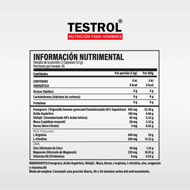 Suplemento Cápsula Testrol Aminoácidos 180 Packs