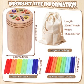 KERANEET Wooden Sticks for Crafts Wooden Toy from 1 Year Toy from 1 Year Motor Skills Toy from 1 Year Plug-in Game from 1 Year Sorting Game from 1 2 3 Years for Gift 1 Year Boy Girl