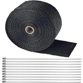 Exhaust Heat Tape, Car Exhaust Wrap, Deecam 5M Black Glass Fiber Thermal Tape with Stainless Steel Cable Ties, Used for Motorcycle Auto Exhaust Manifold Heat Insulation Tape