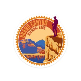 Die Cut Sticker Hiker in Grand Canyon National Park, Psychedelic, Contour, Lantern Press Artwork Vinyl Sticker 1 to 3 inches (Waterproof Decal for Cars, Water Bottles, Laptops, Coolers), Small