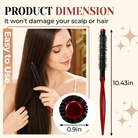 Small Round Brush for Blow Drying, 0.5in Mini Roller Brush Wood