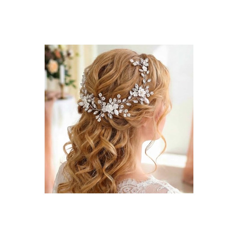 Unicra Pelo de novia con flores para boda, perlas de