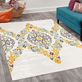 Lunarable Ethnic Decorative Rug, Ottoman Mosaics in Tones Royal Revival Victorian Palace Inspired Retro Print, Quality Carpet for Bedroom Dorm and Living Room, 4' X 5' 5", Orange Dust