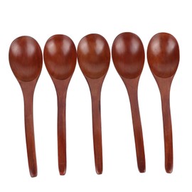 5Pcs Wooden Soup Spoon with Curved Handle Multi Purpose Rice Scoop for Home Kitchen(Paint Color )