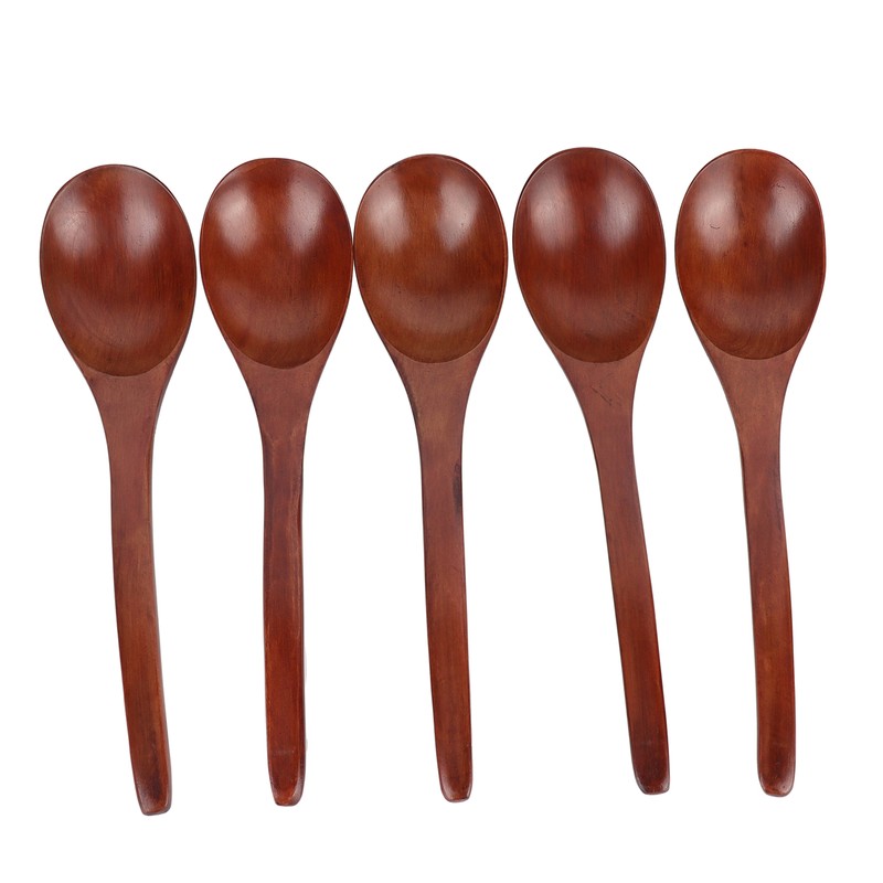 5Pcs Wooden Soup Spoon with Curved Handle Multi Purpose Rice