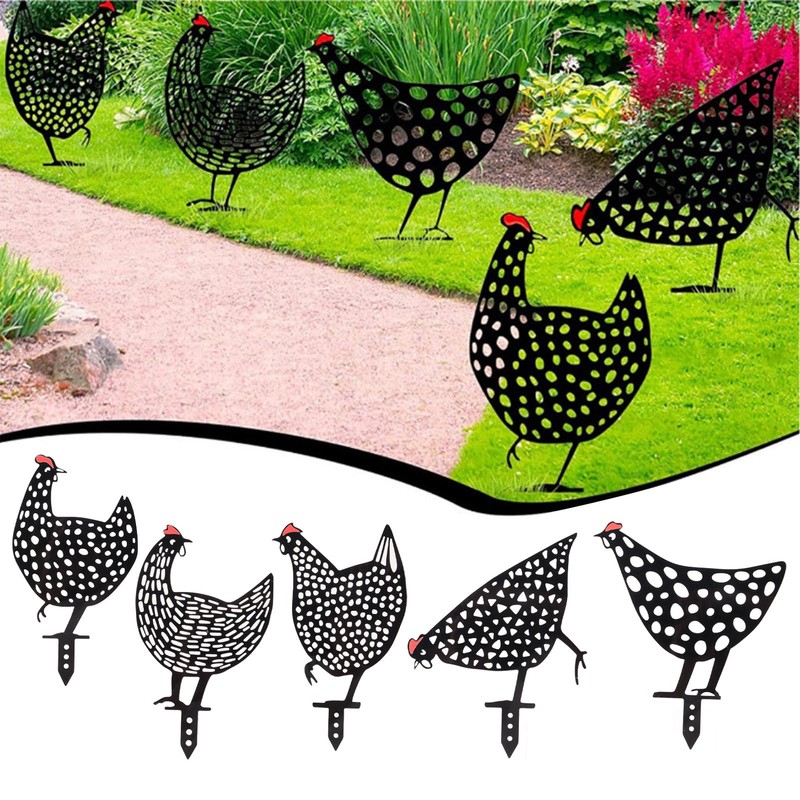 5Pcs Rooster Silhouette Acrylic Hollowed Assorted Style Rich Details Black