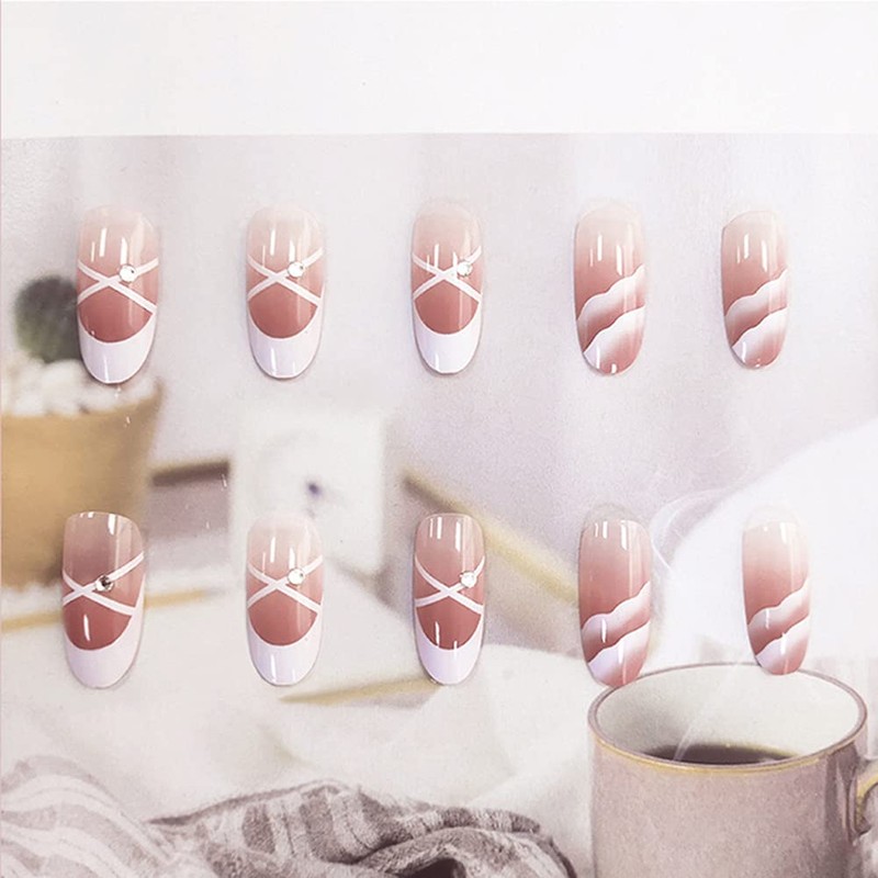Set of 24 Nail Tips, Medium Length, Classic French x