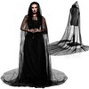 Hercicy Black Sheer Cap, Haunted Hooded Cape Witch Long Black