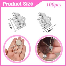 TOAOB 100 Pieces Silver Tone Pinch Crimp Ends Cord Ends Fasteners Clasp Leather Crimp Ends 10mm for Jewellery Making