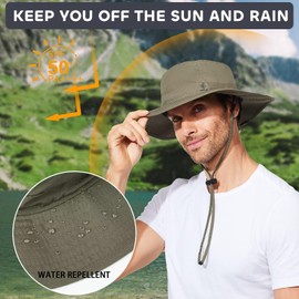 G GIEPHT Fishing Hat for Mens Sun Hat Wide Brim Bucket Hat SPF UV Protection XL XXL Large Size Big Head Hiking Beach Safari, Army Green63 （suitable:62cm-63cm）, XX-Large-3X-Large