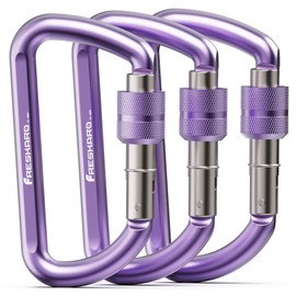 FresKaro Carabiner Clip Heavy Duty, Strong 12kN Screw-gate Aluminum Carabina, Locking Karabiner Hooks, 3 Inch, Lightweight, Lockable for Dog Lead, Hammocks, Swing, Camping, Key, D-Shaped, Purple 3pcs