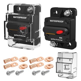 DaierTek 50 Amp Circuit Breaker 2-Pack with Transparent Cover Waterproof Marine Circuit Breaker 12V - 48V Resettable Inline Fuse Switch, 12 Volt 50A Breaker for Boat Trolling Motor Car Automotive