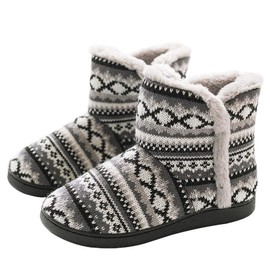 AONEGOLD Women's Warm Slippers Boots Knitted Wool Hut Shoes Winter Soft Fluffy Hut Boots Indoor Non-Slip Slippers, Grey (grey 2)