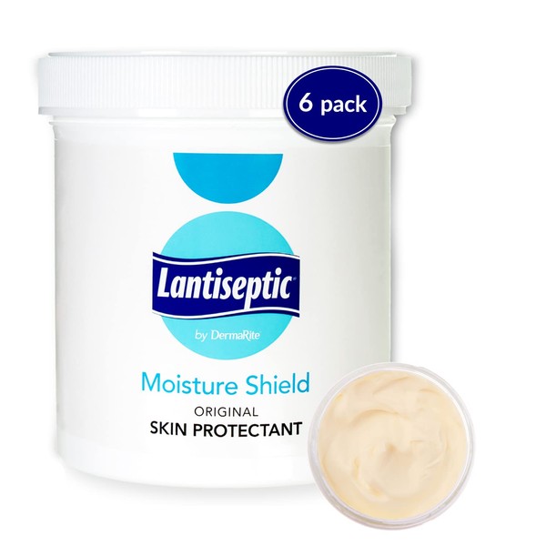 DermaRite Lantiseptic Moisture Shield Original Skin Protectant – 50% Lanolin Enriched Skin Protectant Barrier Cream for Incontinence – Paraben Free, 6 Jars, 12oz Each
