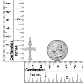 RP 14K White Gold Florentine Budded Texture Cross Religious Pendant Charm Necklace Polished Fine Jewelry gift for Women and Men; Small 1" x 1/2"