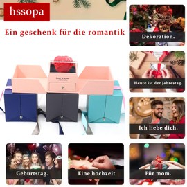 hssopa Preserved Real Red Rose with S925 Sterling Silver Necklace, Eternal Rose with I Love You Necklace in 100 Languages Girlfriend Her, Necklace + pair of rings + earrings