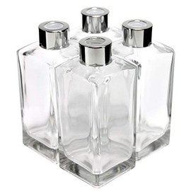 Feel Fragrance Glass Diffuser Bottles Diffuser Jars Cuboid Glass Bottle with Silver Caps Set of 4 – 5.5 inches High, 250ml 8.45 ounce. Fragrance Accessories Use for Diy Replacement Reed Diffuser Sets.