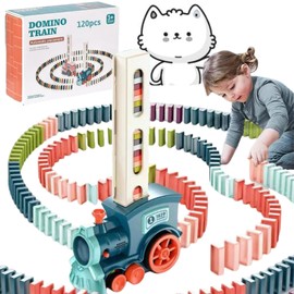Ryfpdml Domino Train Toy Set with 120Pcs Domino Blocks, Automatic Domino Train Electric Train with Sound for 3 4 5 6 7 Years Old Boys Girls Mini 10 Rolls