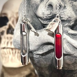 Blood Vial Necklace, Fillable Locket, Urn Necklace, Ashes Pendant, Couples Necklace, Christmas Gift ideas, Gift for Girlfriend, Witch, Vampire Perfect for Any Occasion, - Color: NO charm
