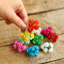 DUONGJAIS BRAND Handmade 50 pcs Mini Mulberry Paper Roses 18 mm Mulberry Paper Flowers Scrapbooking Wedding DIY Craft (Mixed Colors)